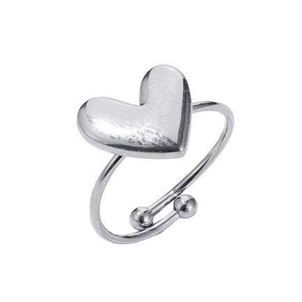 Verstelbare ring met hart in het zilver