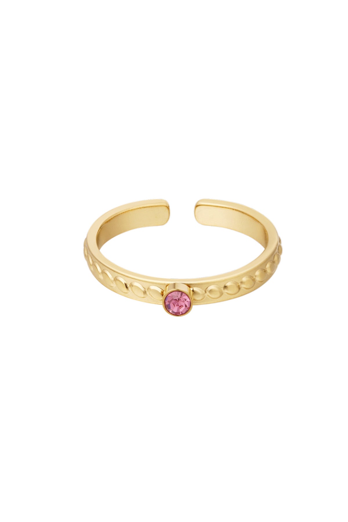 Verstelbare subtiele ring met roze steentje in het goud roestvrijstaal