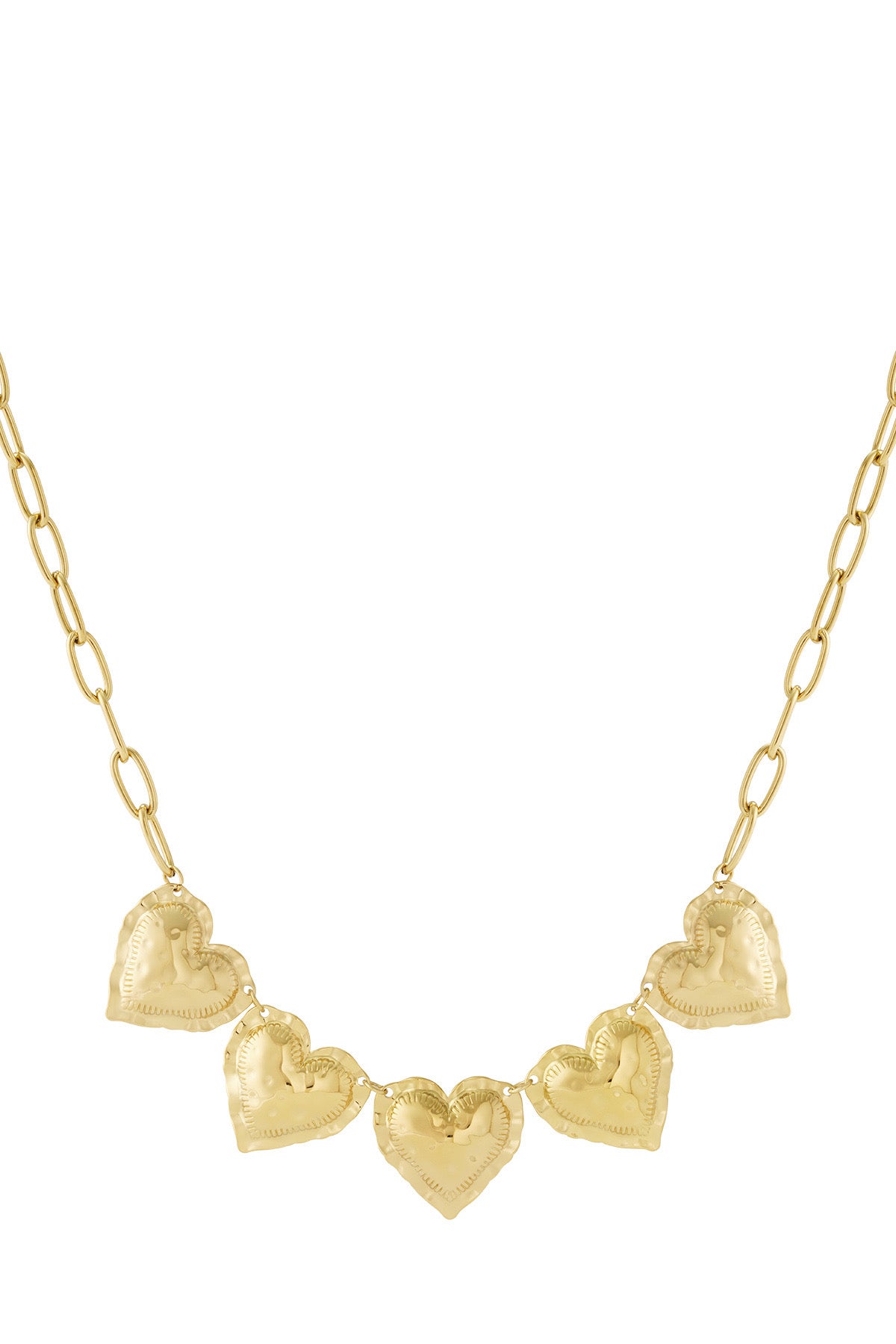 Ketting met grote statement harten en grove schakelketting goud