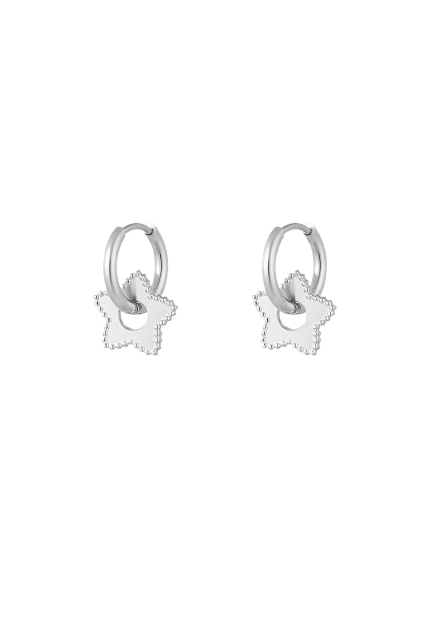 Zilveren oorbellen bloemen hangertjes stainless steel