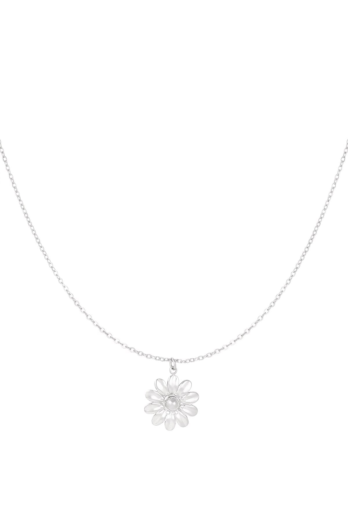 ZIlveren ketting met hanger van bloem stainless steel