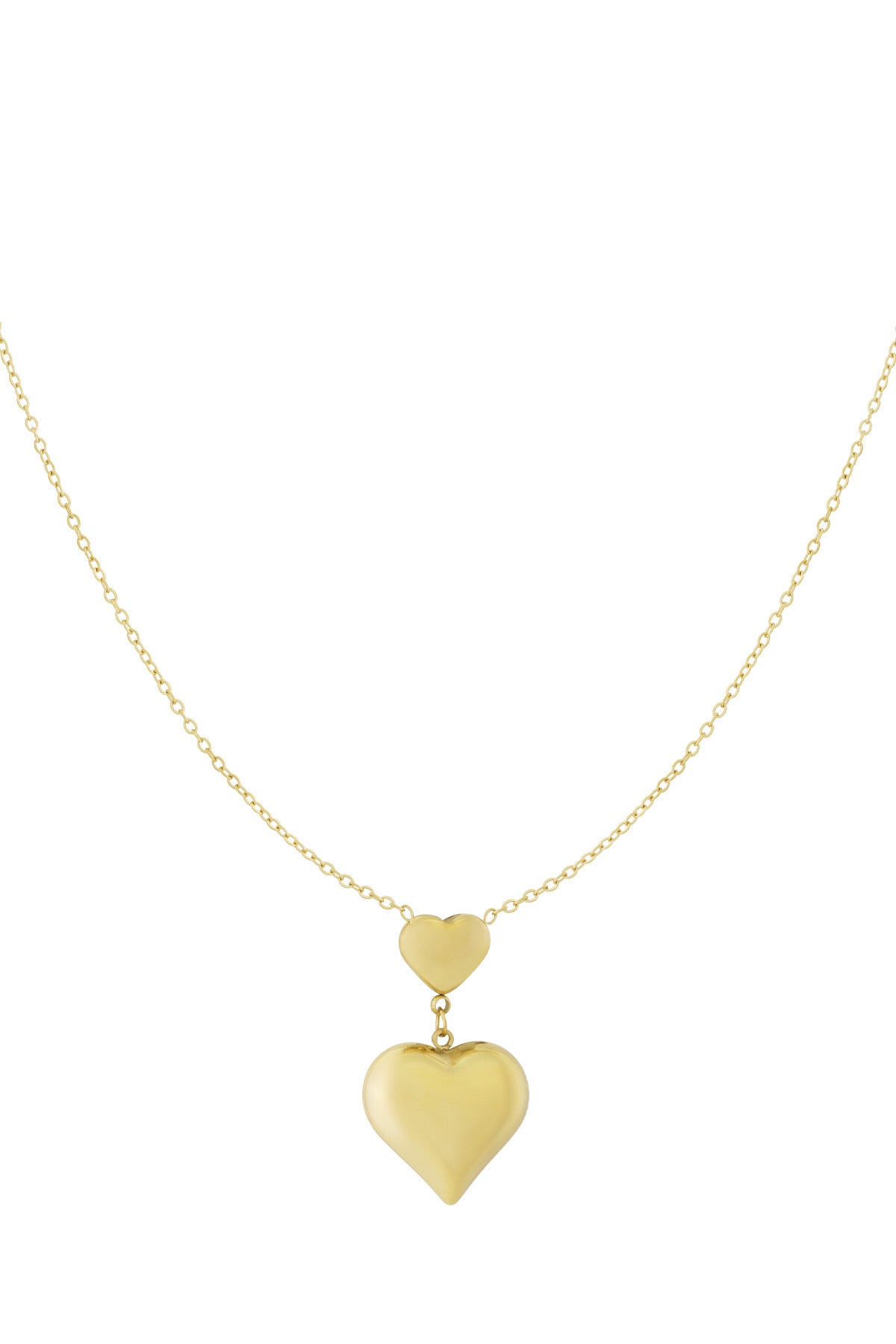 Ketting met dubbele hartjes in het goud