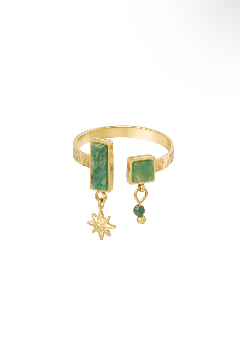 Verstelbare gouden ring met groene details roestvrijstaal