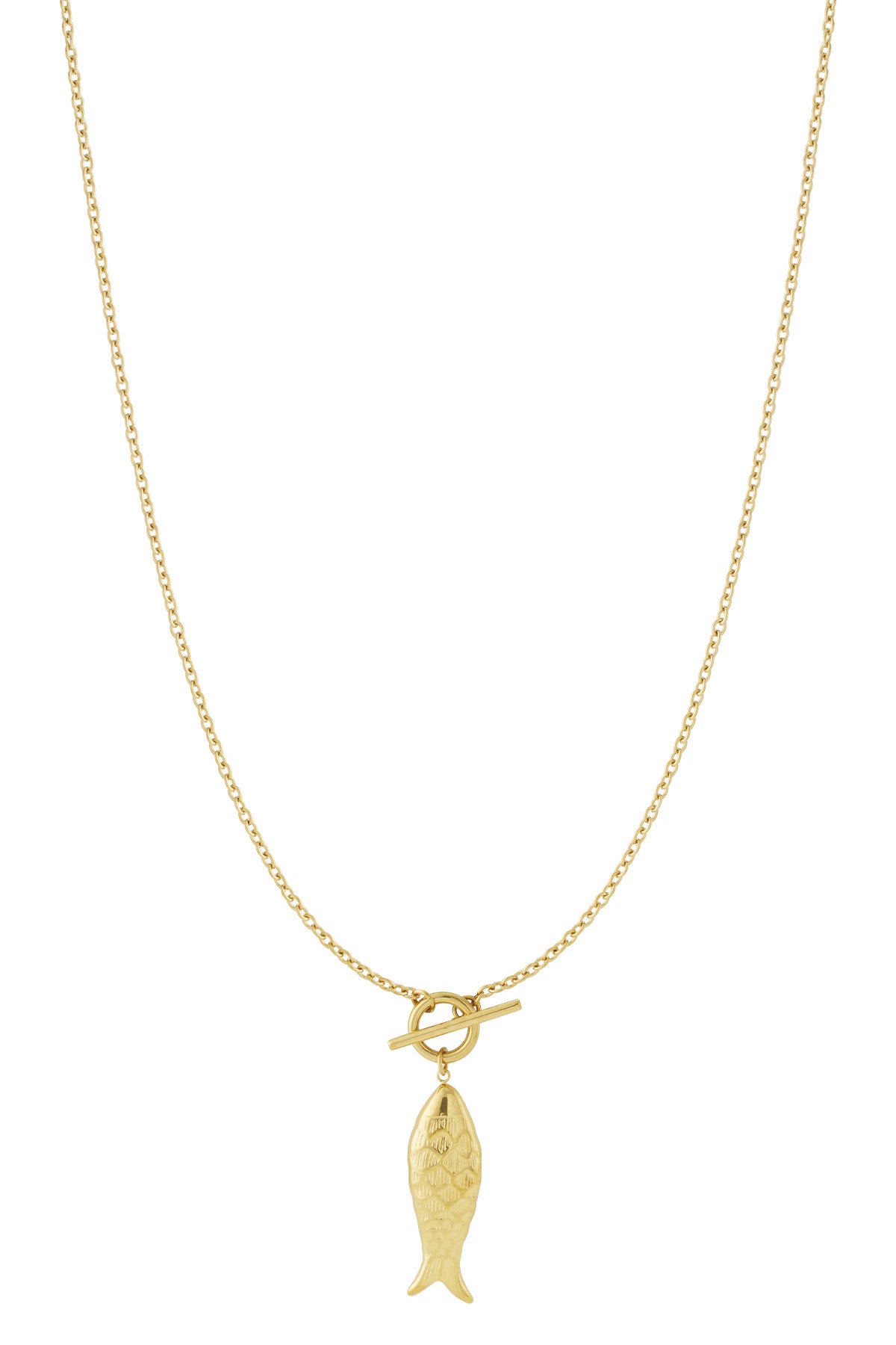 Lange ketting met visjes hanger in het goud