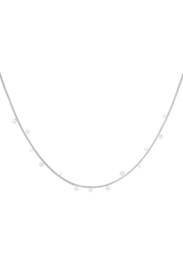 Ketting plat met bedels van muntjes in het zilver
