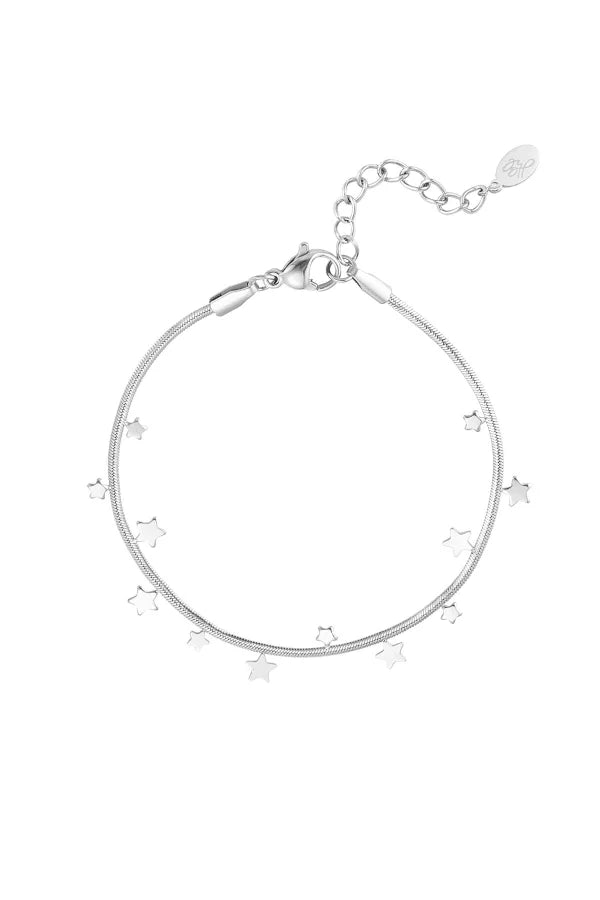 Zilveren armband plat met sterren bedels