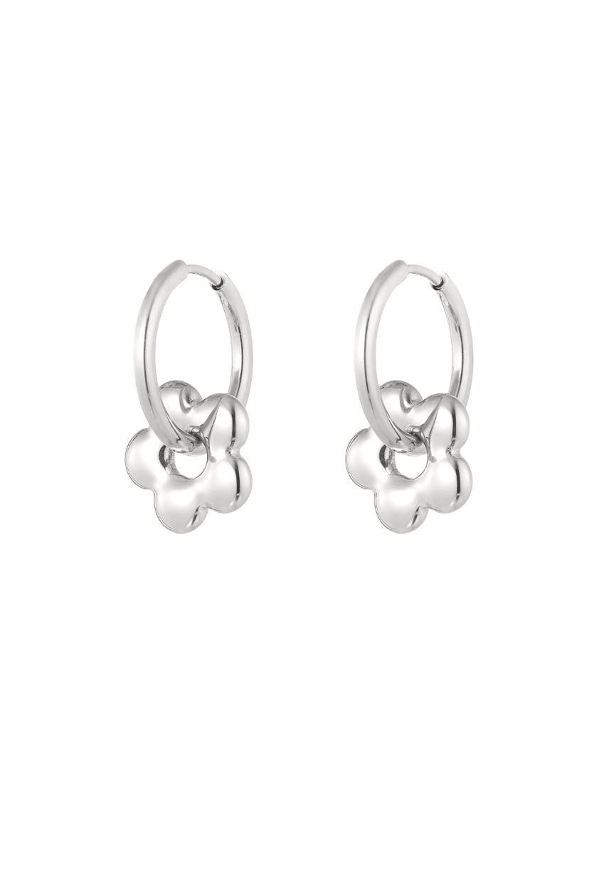 Oorbellen met bloemen hangers zilver stainless steel