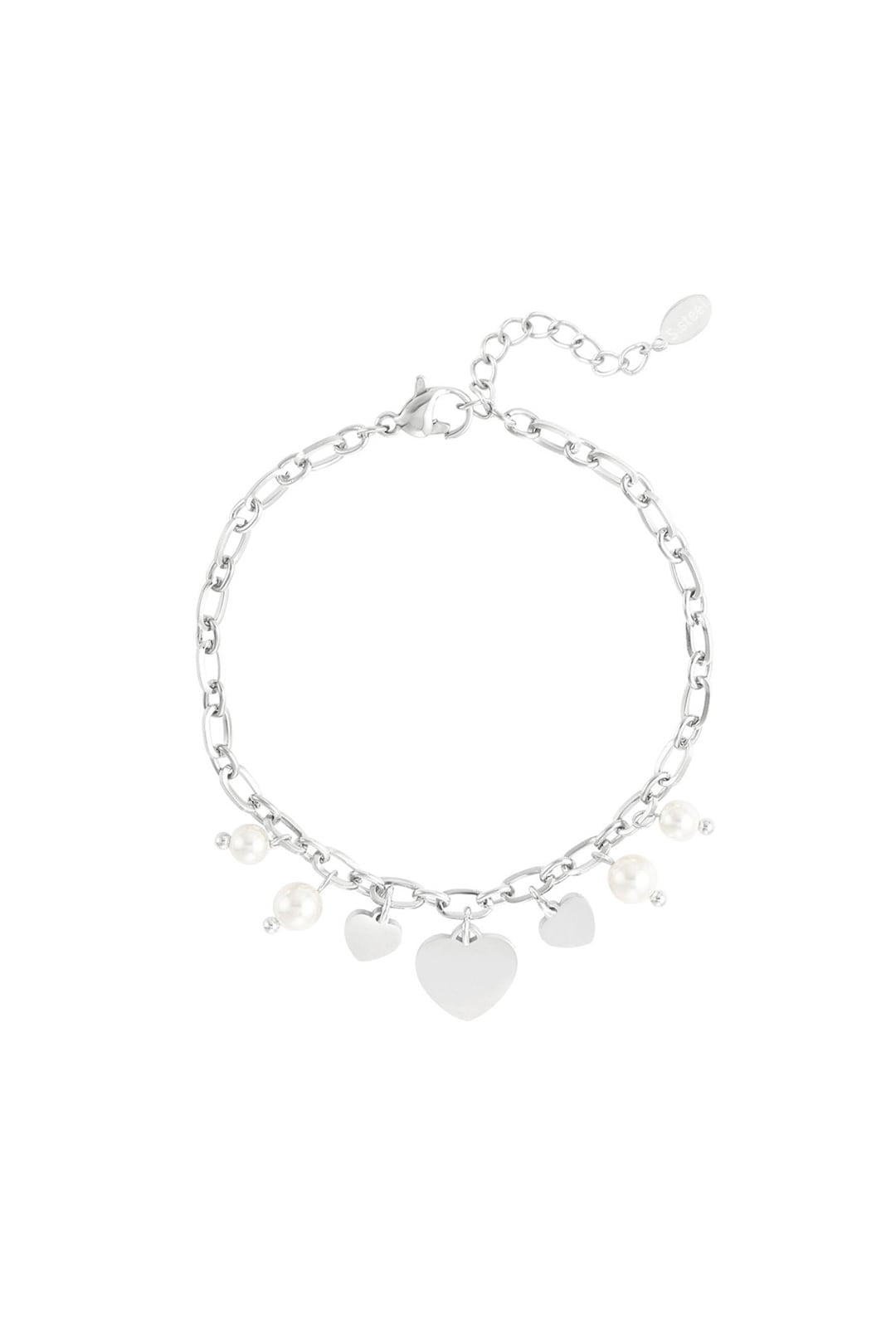 Zilveren armband met hartjes en parels stainless steel