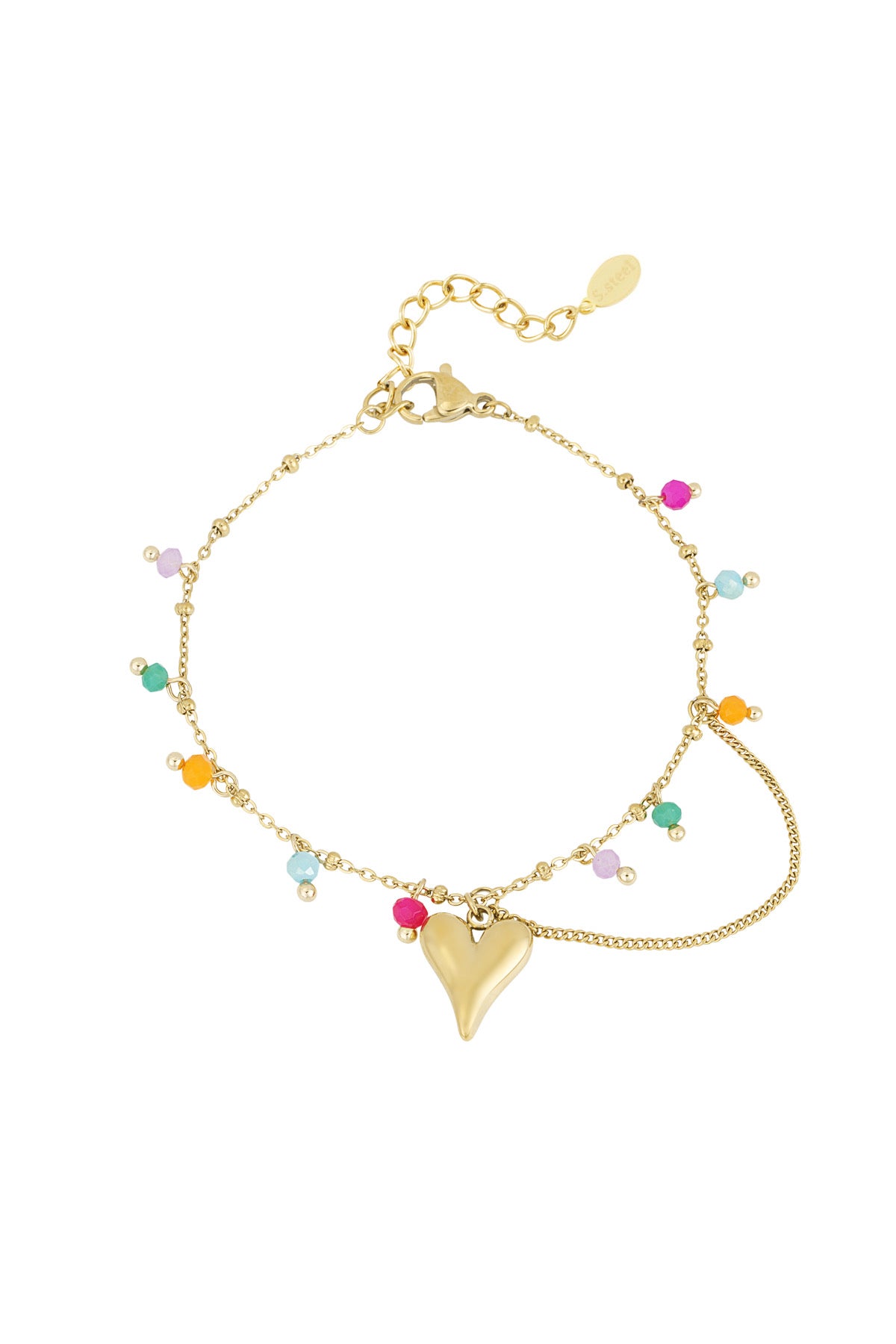 Armband met kleurrijke kralen en hart hanger goud