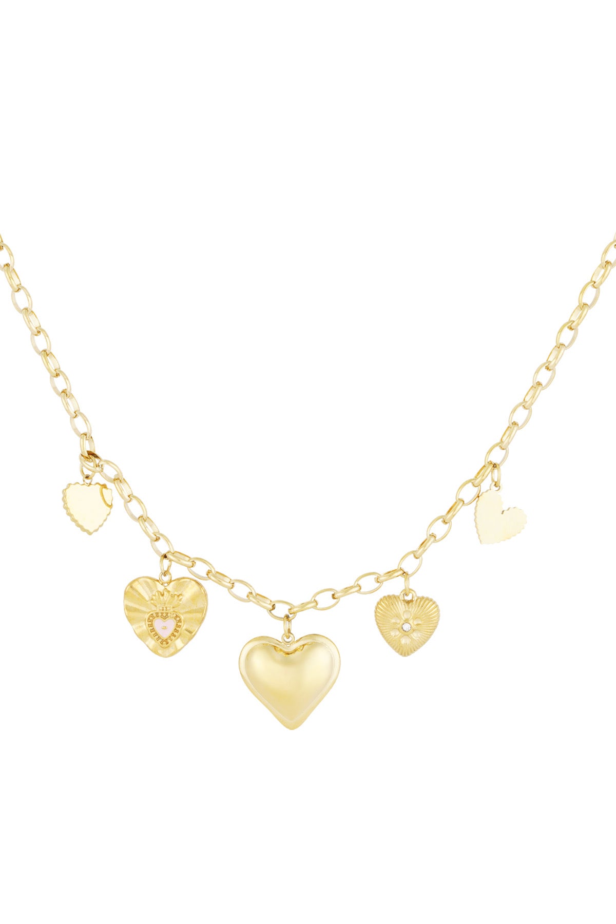 Statement opvallende bedelketting goud met hartjes