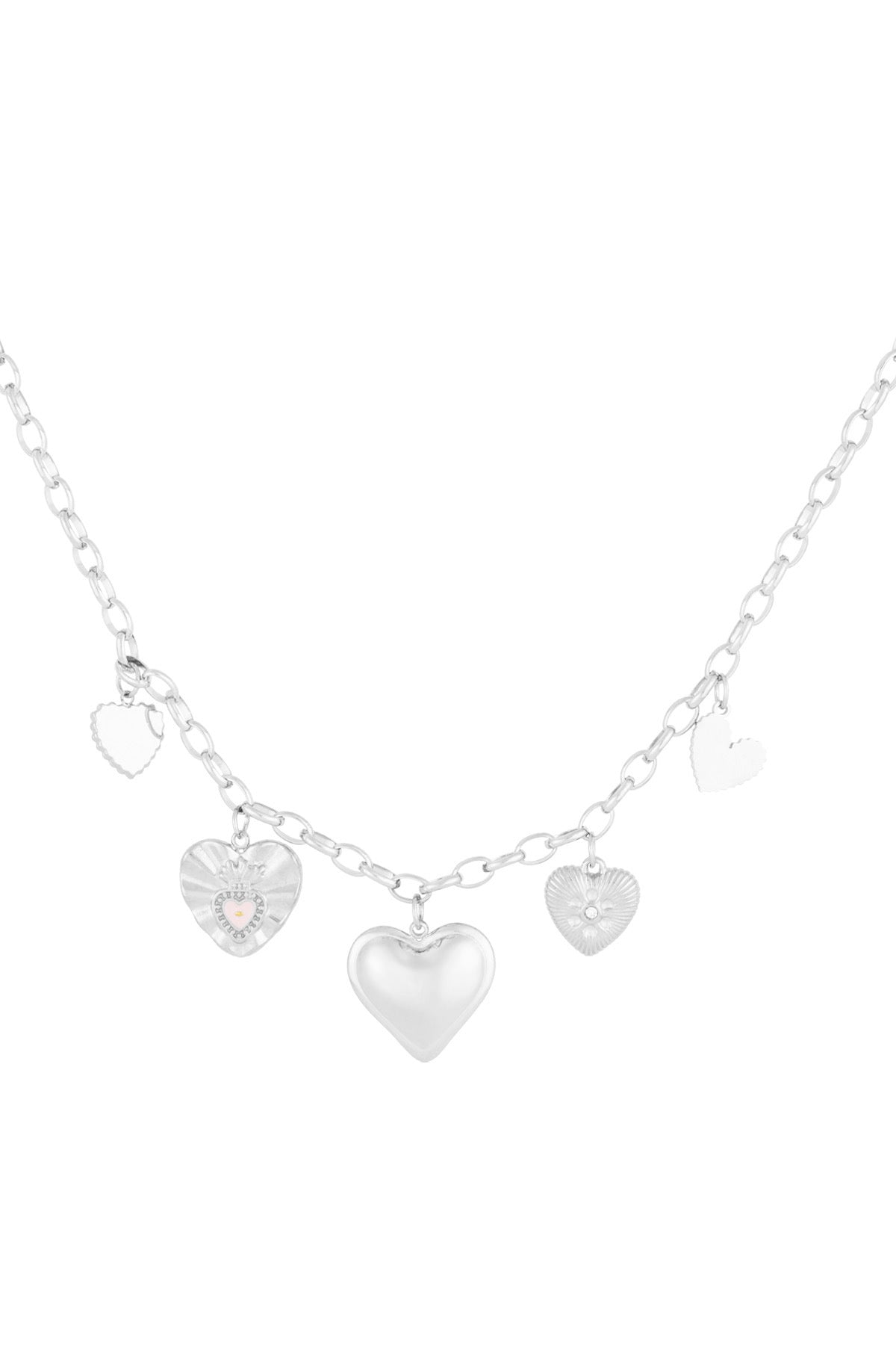 Statement opvallende bedelketting zilver met hartjes
