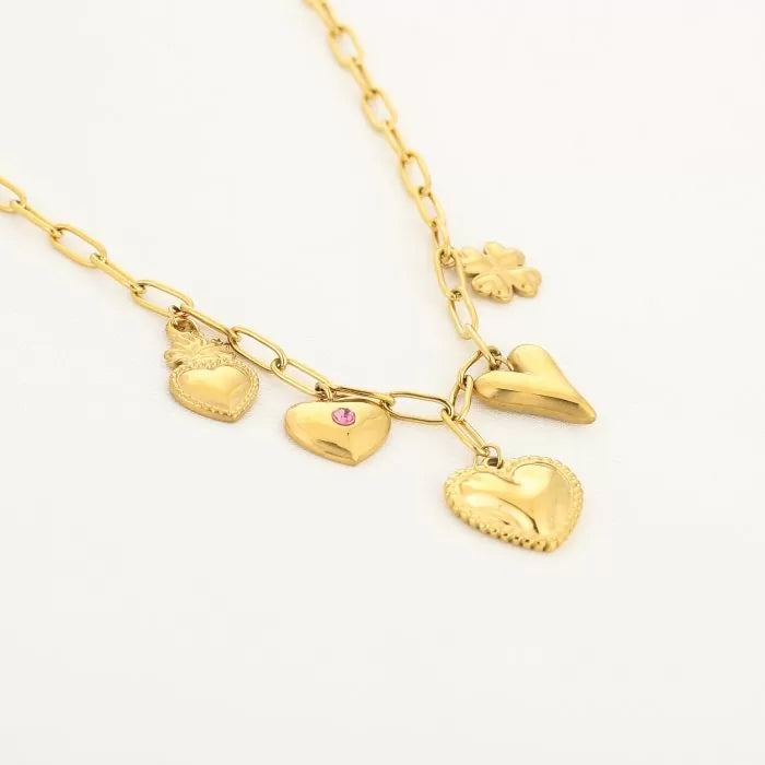 Ketting met bedels van harten goudkleurig