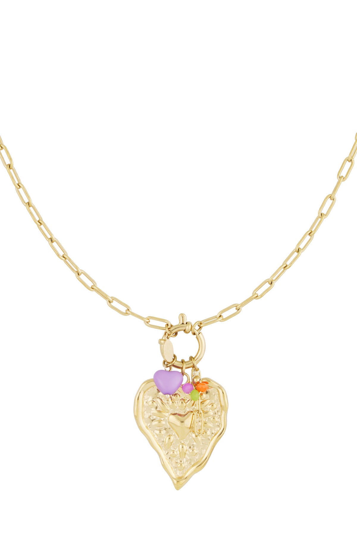 Lange hartjes ketting met kralen goud