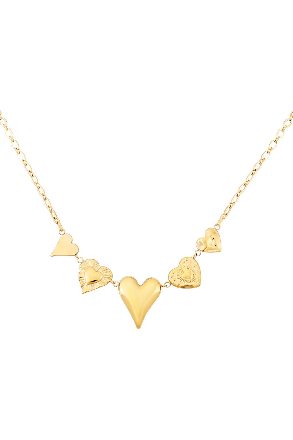 Ketting met opvallende hartjes bedels goud