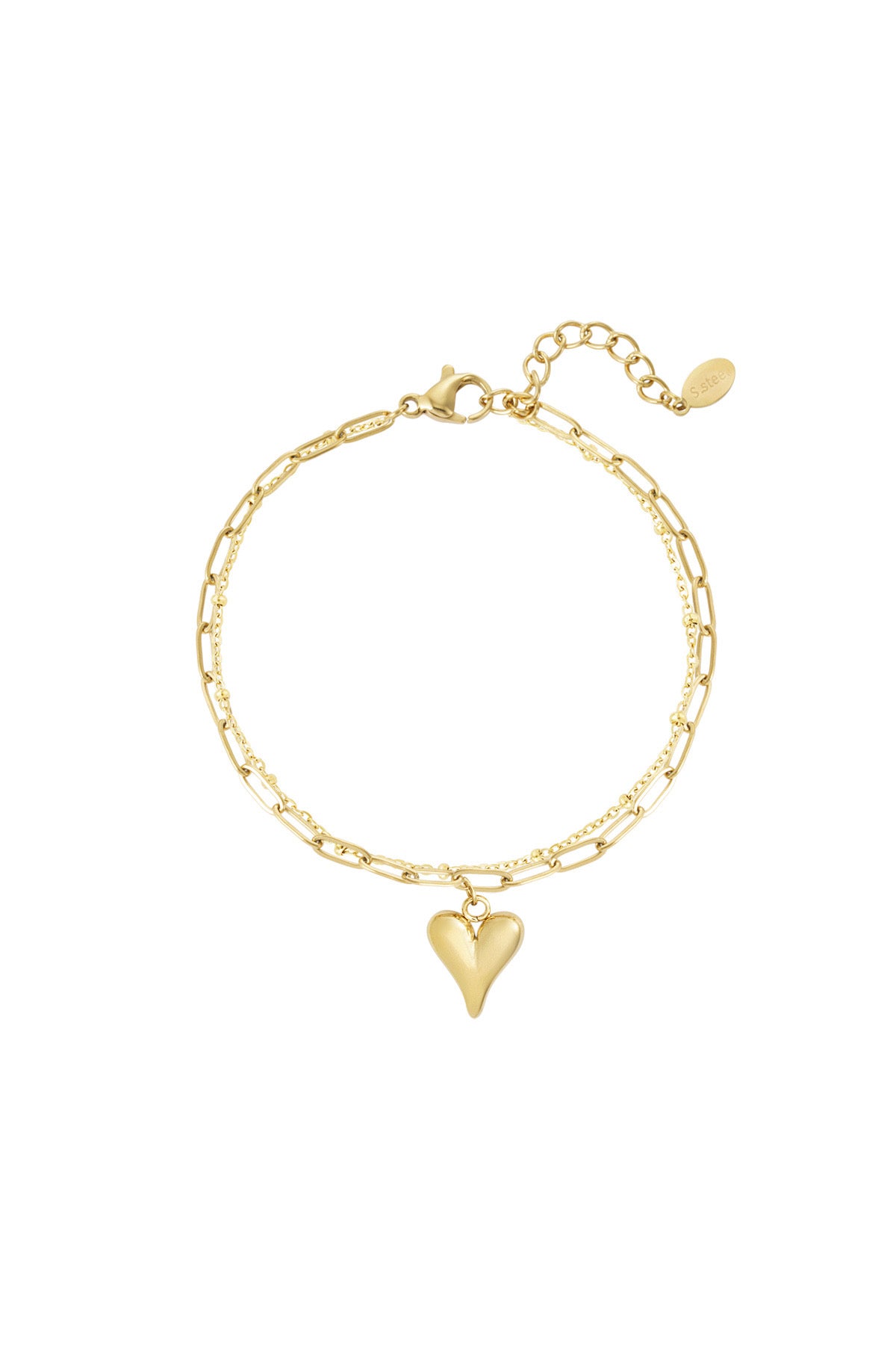 Schakelarmband met hartjes hanger goud