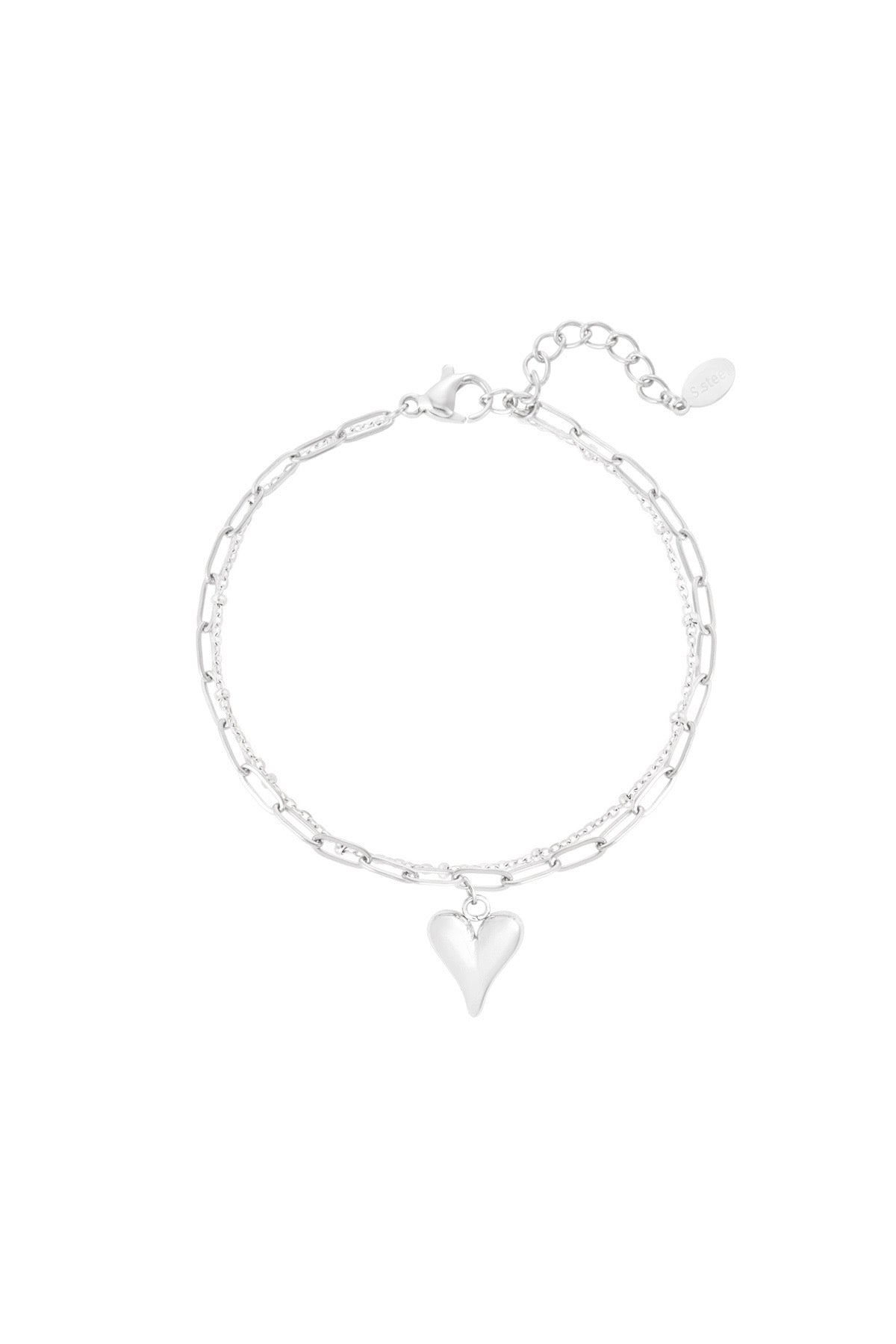 Schakelarmband met hartjes hanger zilver