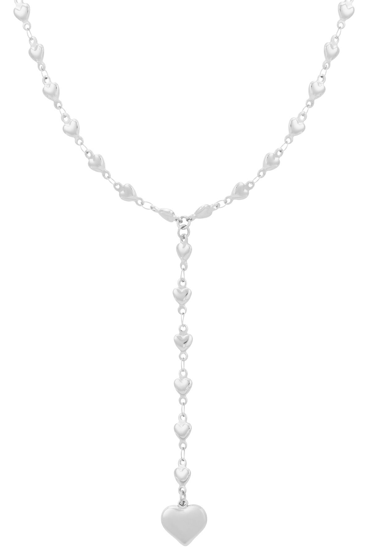 Lange hartjes ketting in het zilver