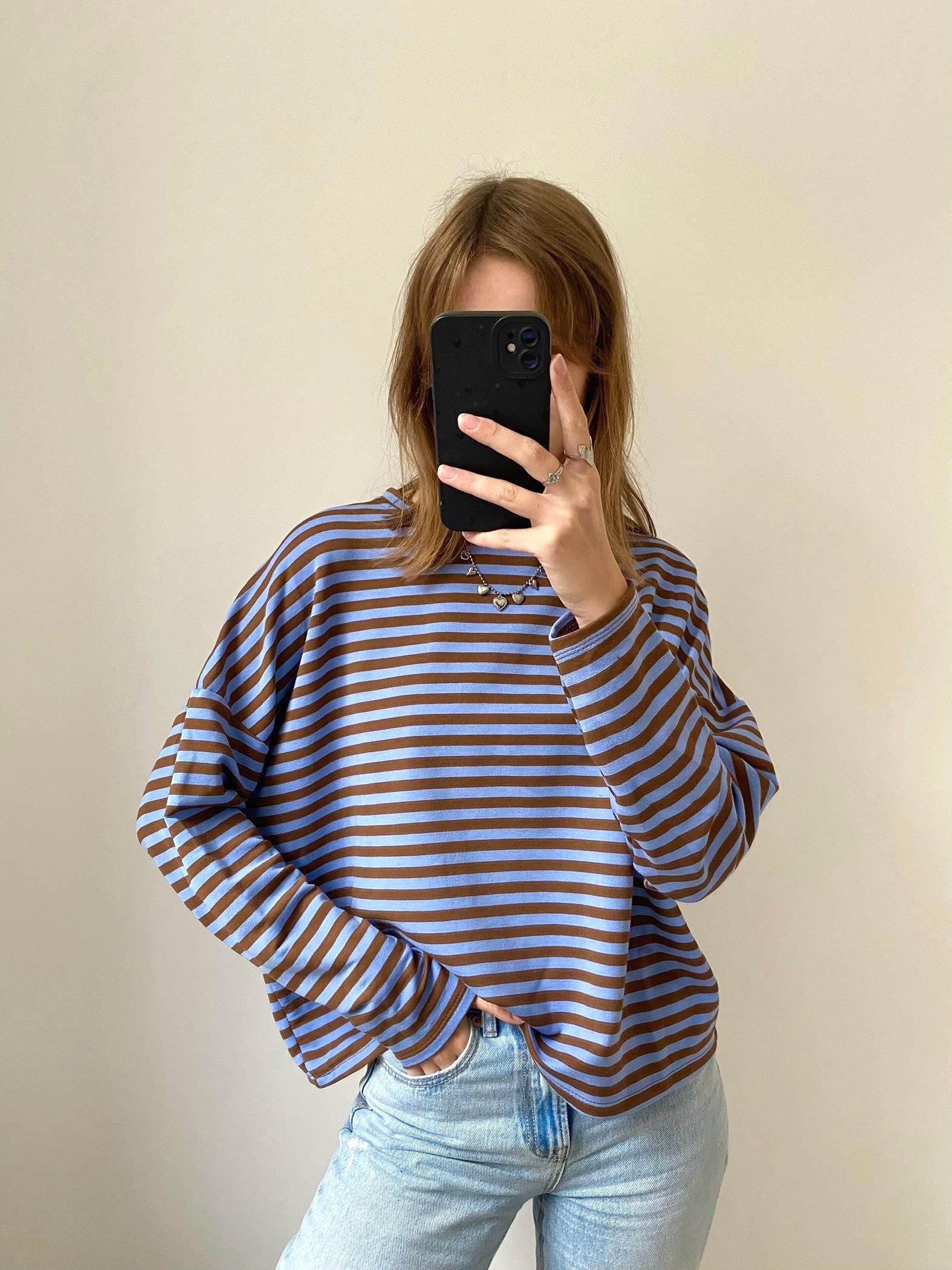 Longsleeve shirt met strepen in blauw en bruin