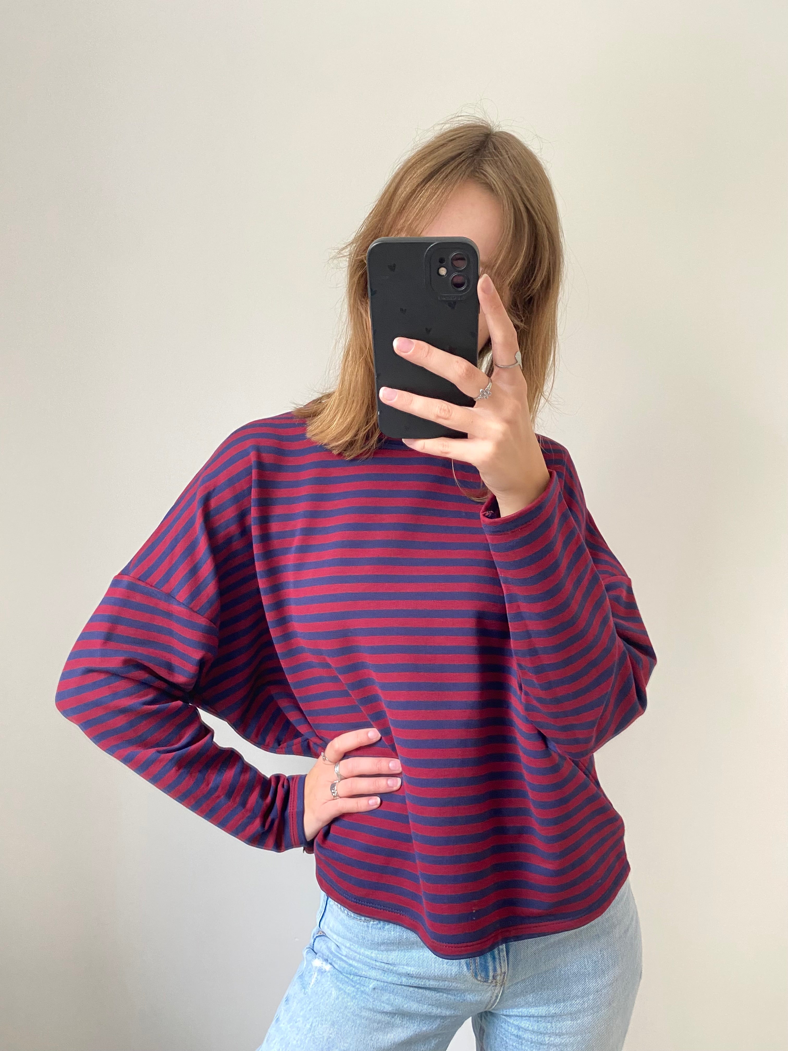 Longsleeve shirt met strepen in bordeaux en navy