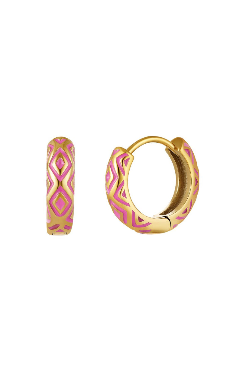 Oorringen hoops goud met roze details