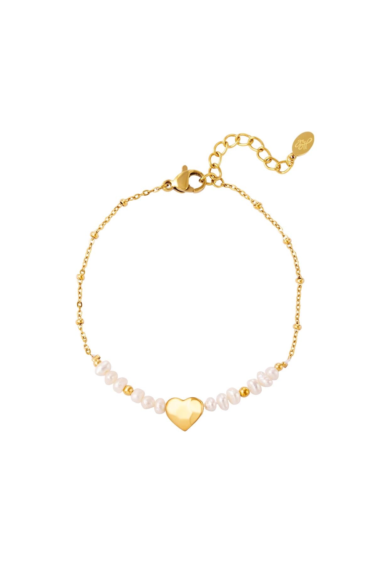 Subtiele goudkleurige armband met parels en harten waterproof