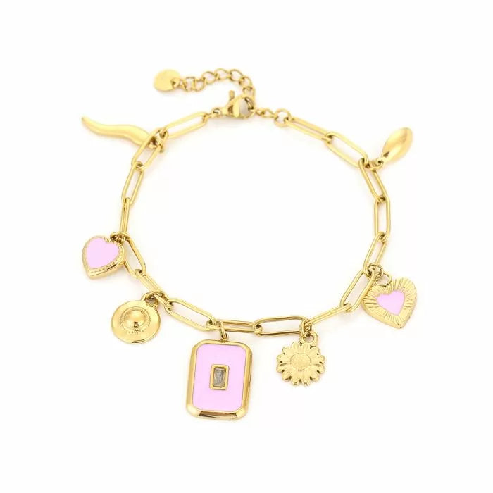 Bedelarmband met gekleurde roze details