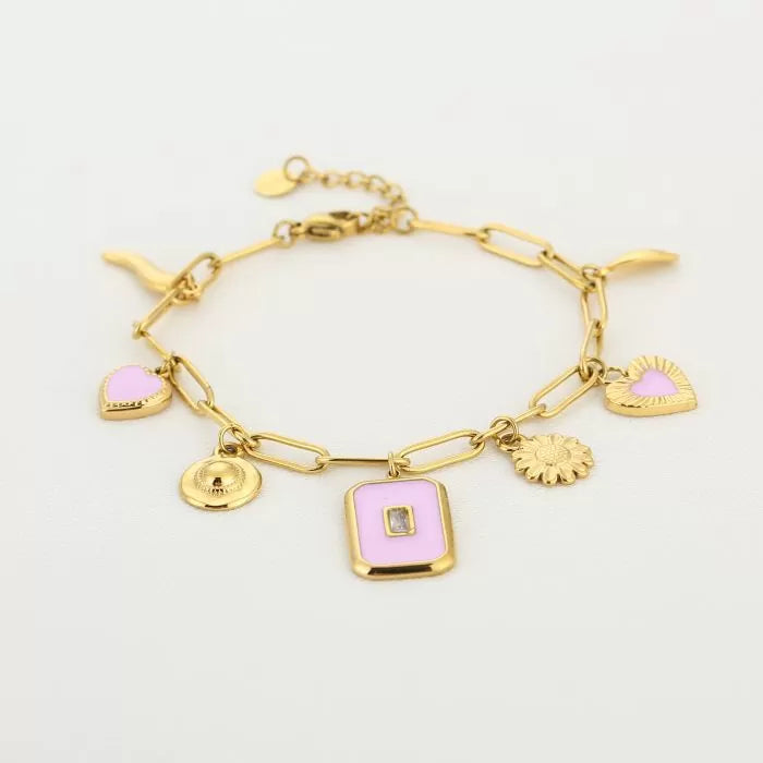 Armband met bedels goudkleurig en roze details
