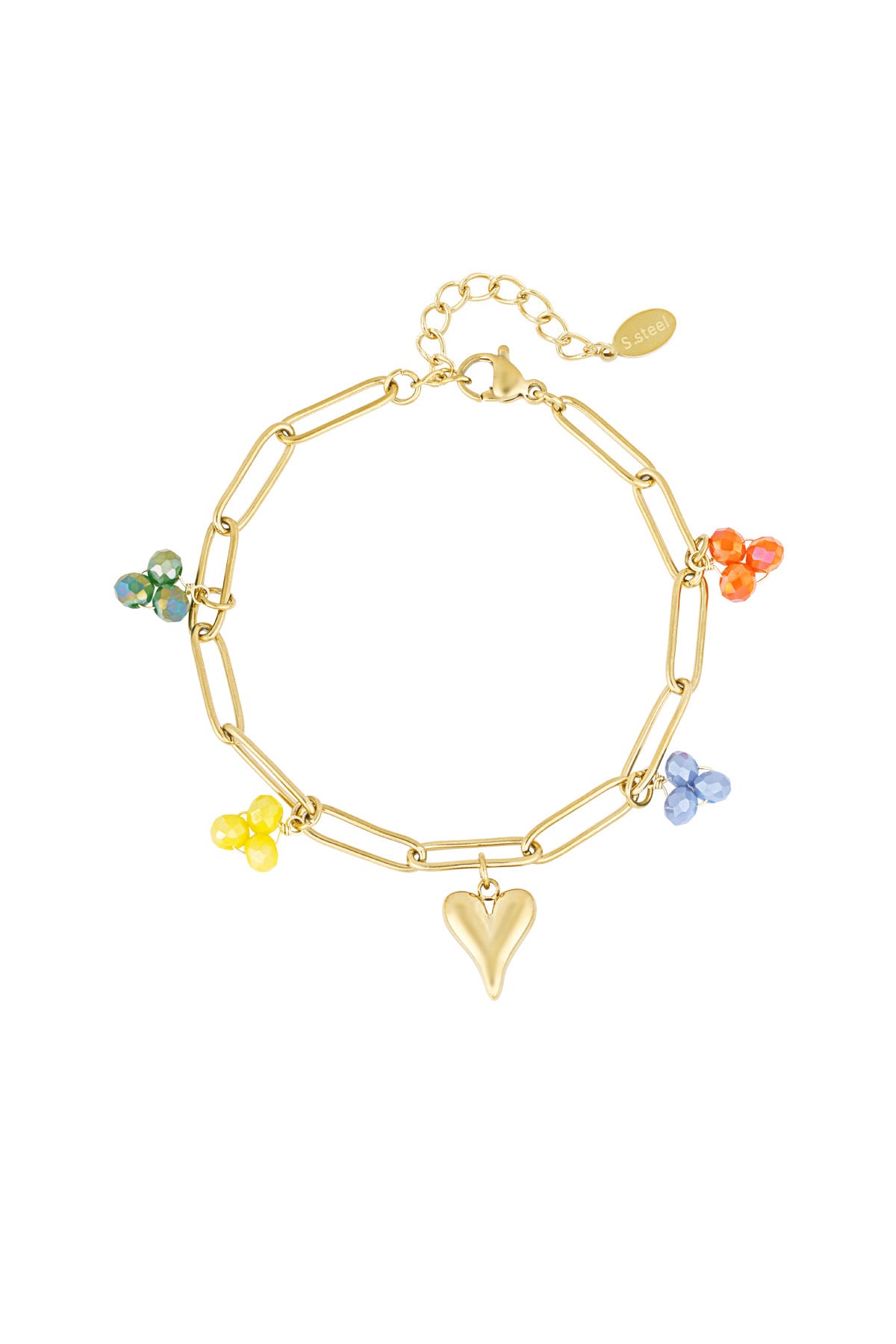 Bedelarmband met hartjes en kralen goud
