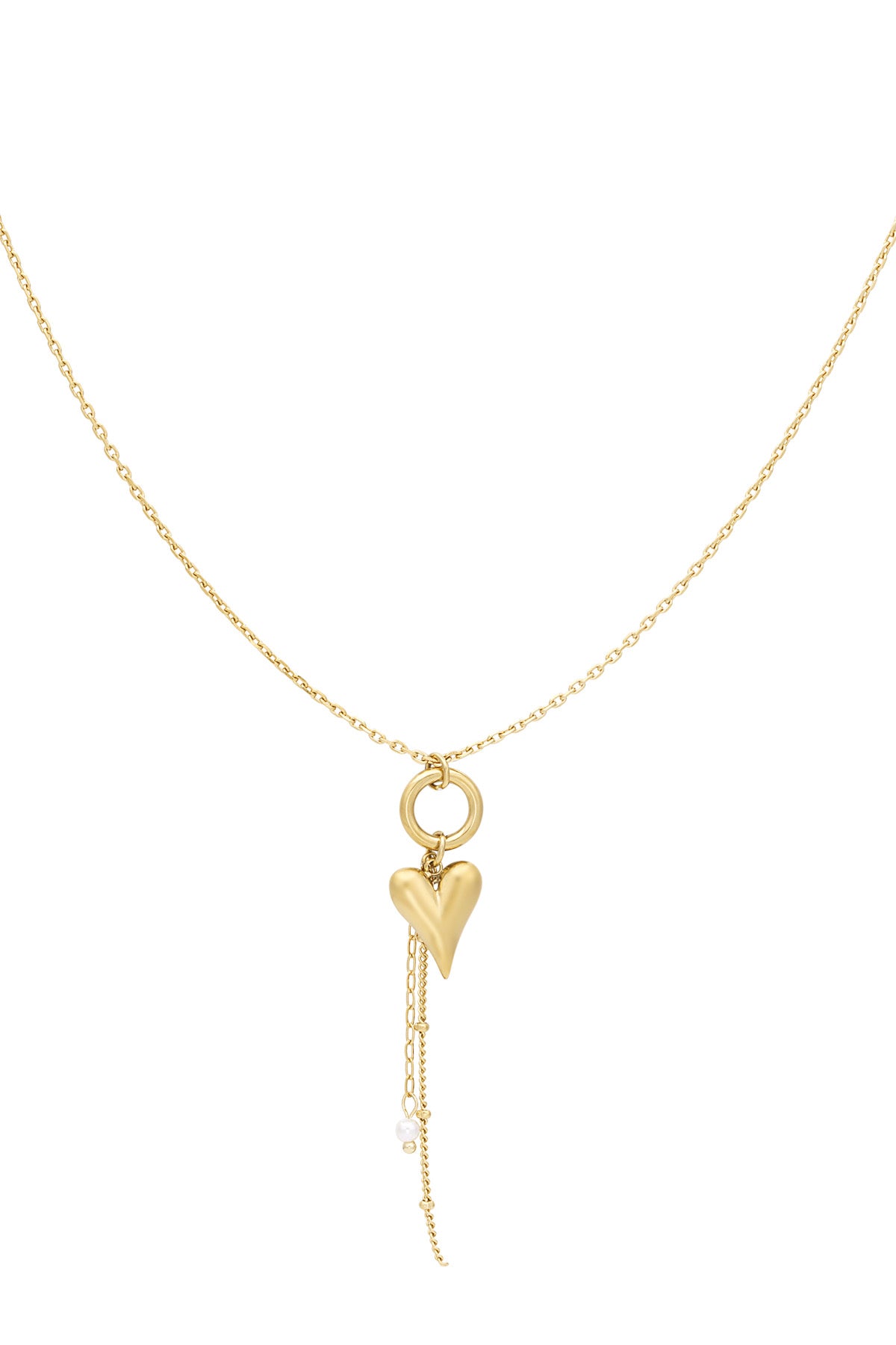 Ketting met hartjes hanger en parels goud