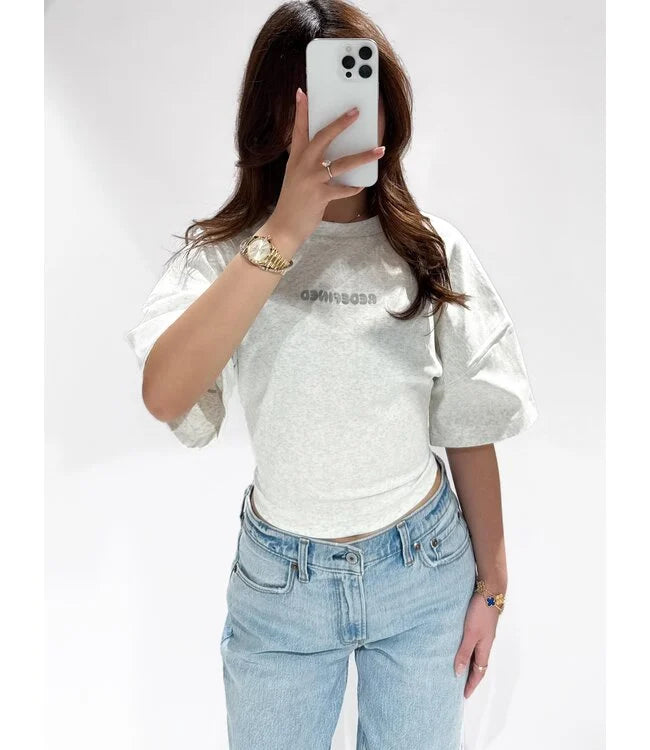 Redefined shirt korte mouw met getailleerd stuk in het lichtgrijs
