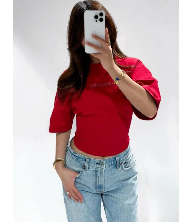 Redefined shirt korte mouw met getailleerd stuk in het rood