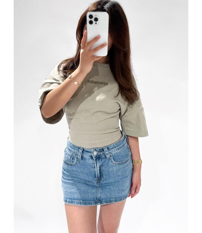 Redefined shirt korte mouw met getailleerd stuk in het taupe