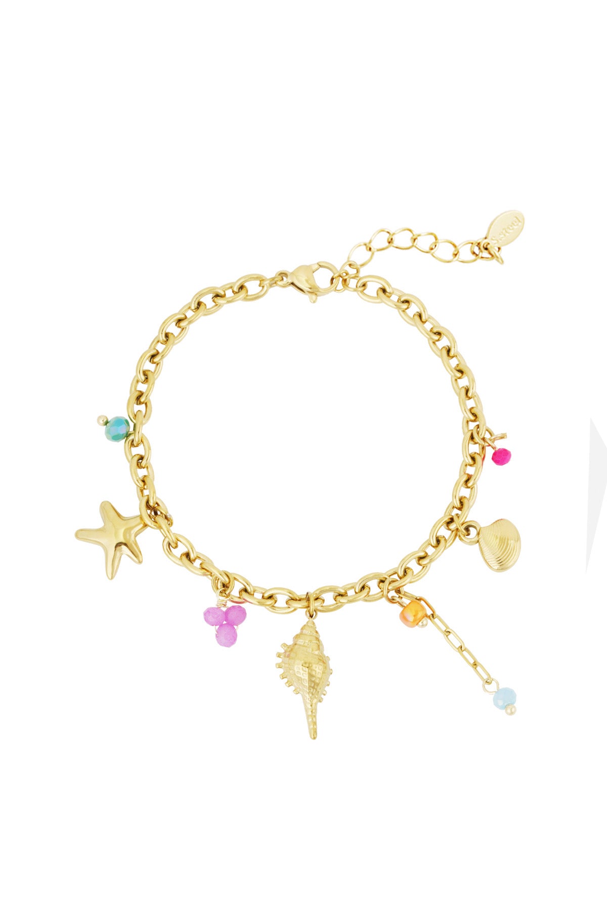 Bedelarmband met schelpen en kleur goud