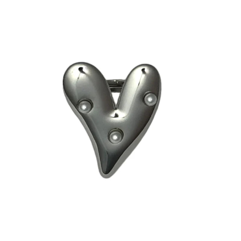 Grote statement hart ring met parels in het zilver