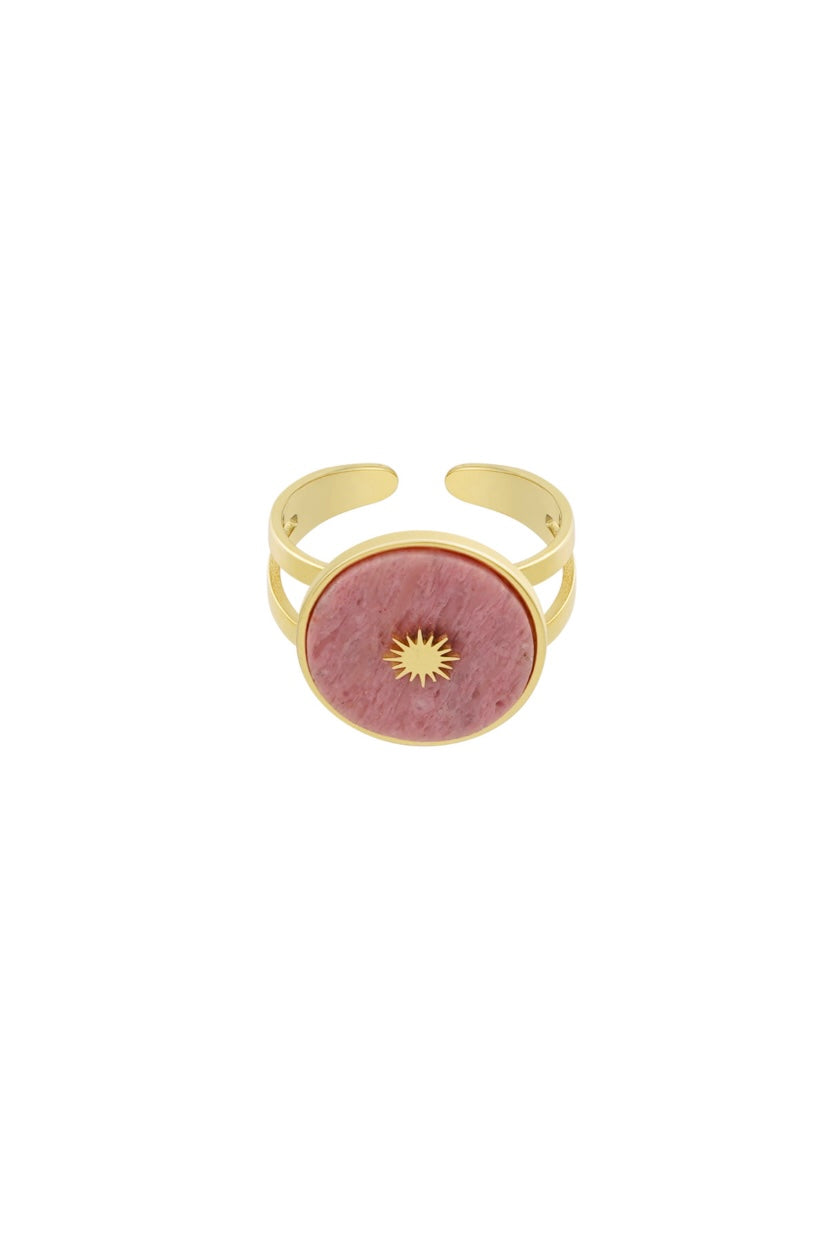 Verstelbare gouden ring met roze details bloem