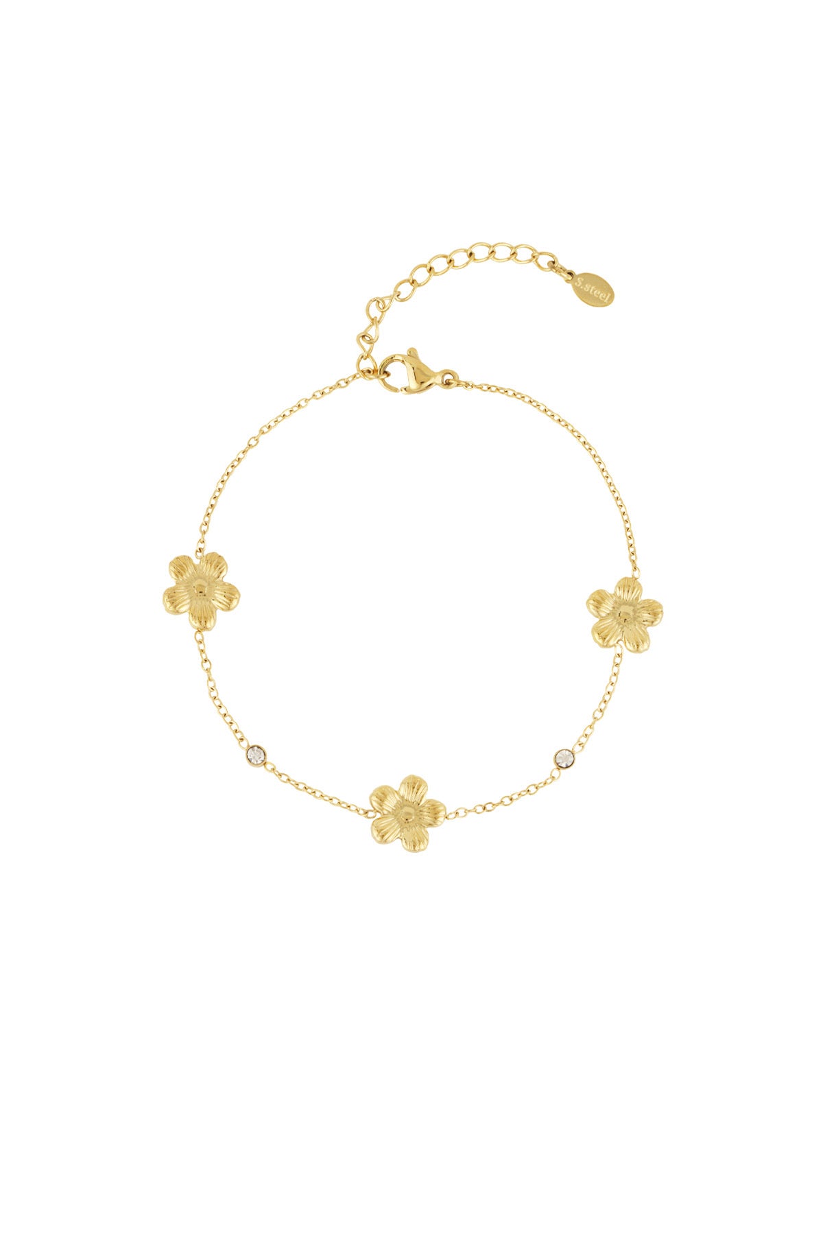 Armband met bloemetjes en glitters in het goud