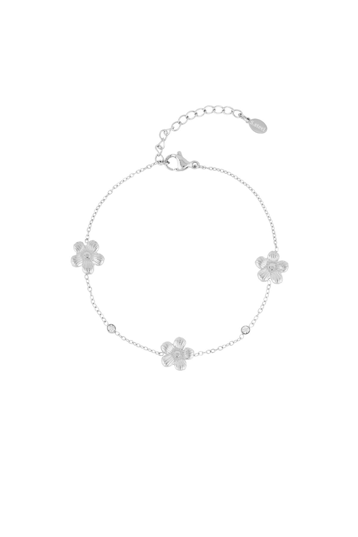 Armband met bloemetjes en glitters in het zilver