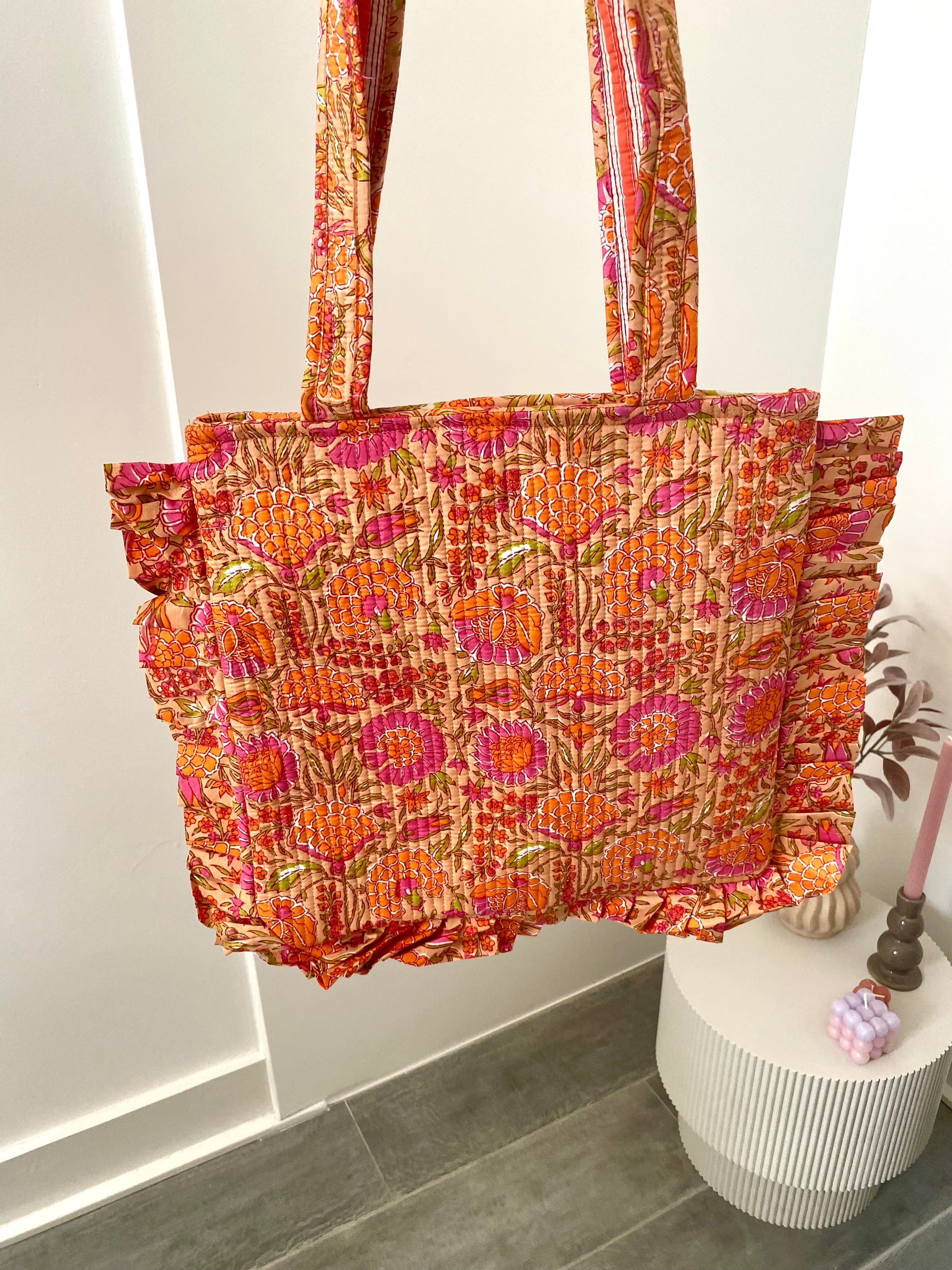 Ibiza tas met bloemenprint en franjes
