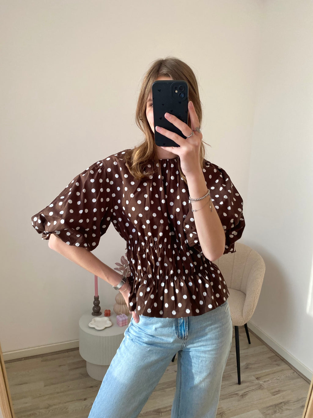 Amber Polka Dot Blouse - Brown