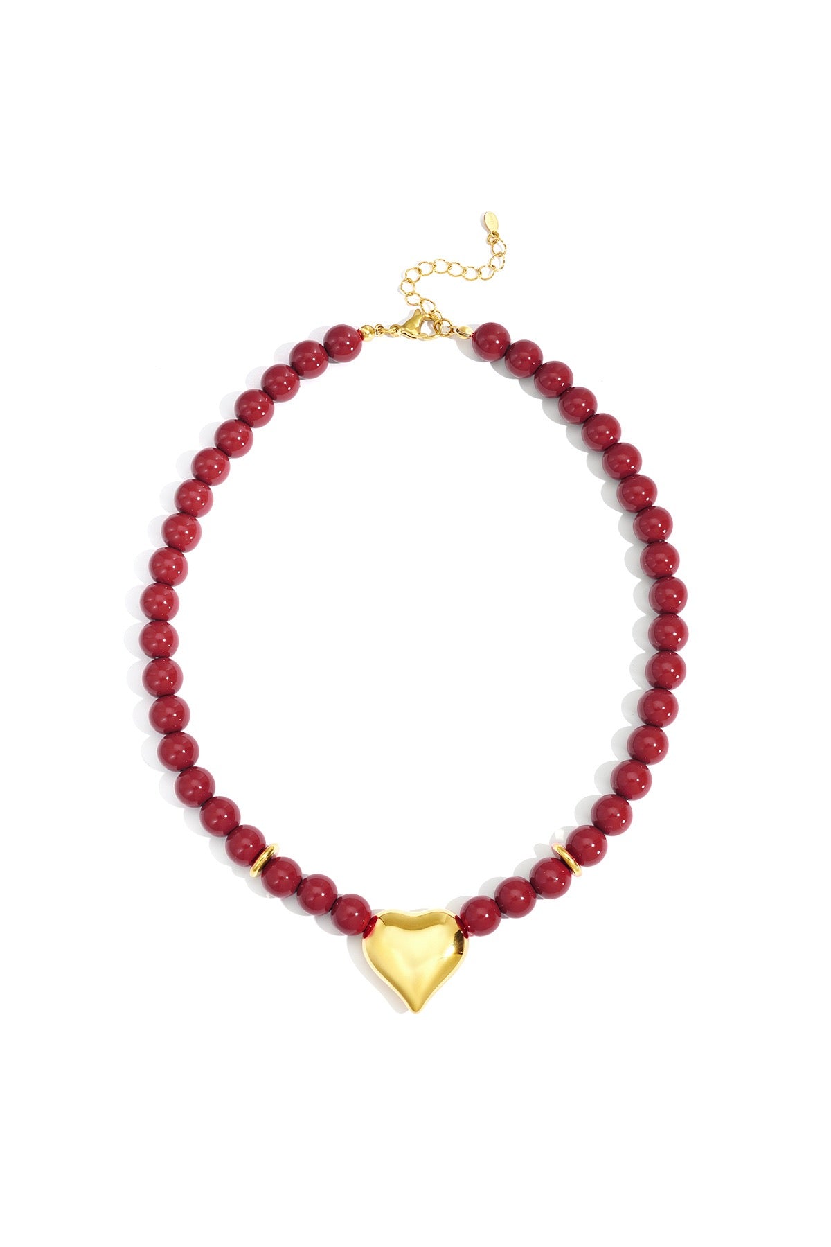 Chunky Heart Beaded Necklace - Bordeaux