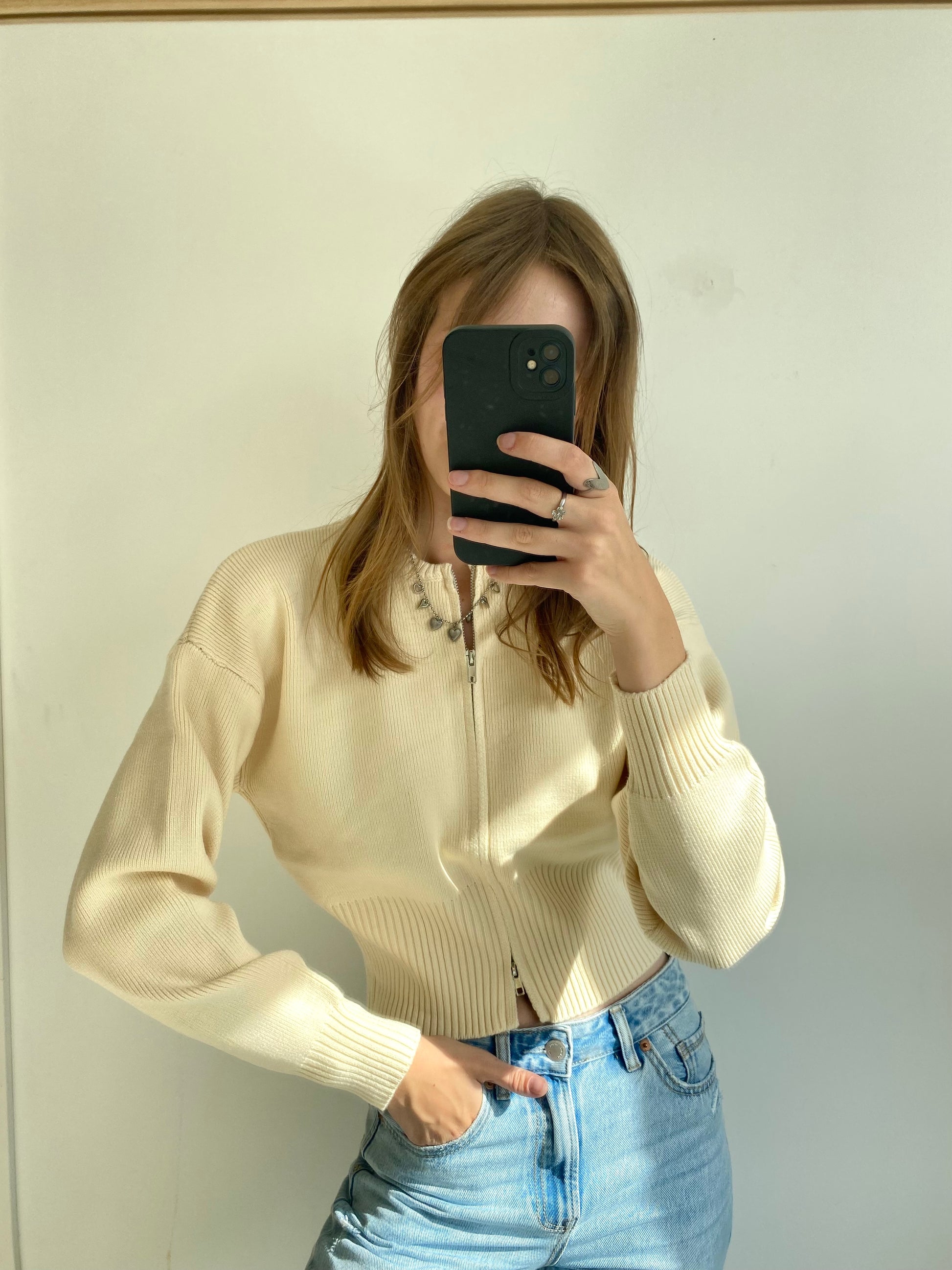 LISA ZIPPER CARDIGAN BEIGE