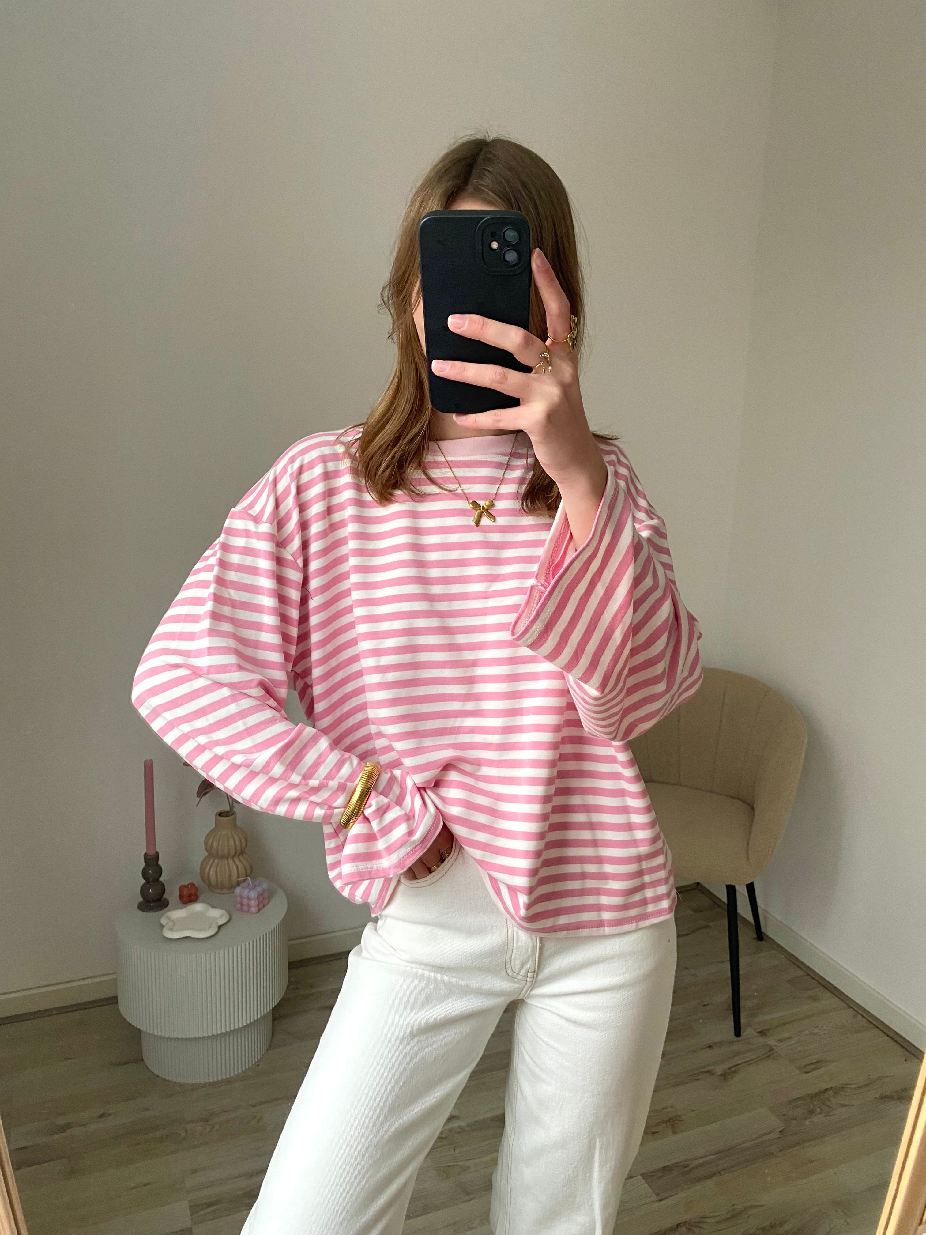 Olivia Striped Longsleeve - Pink/White