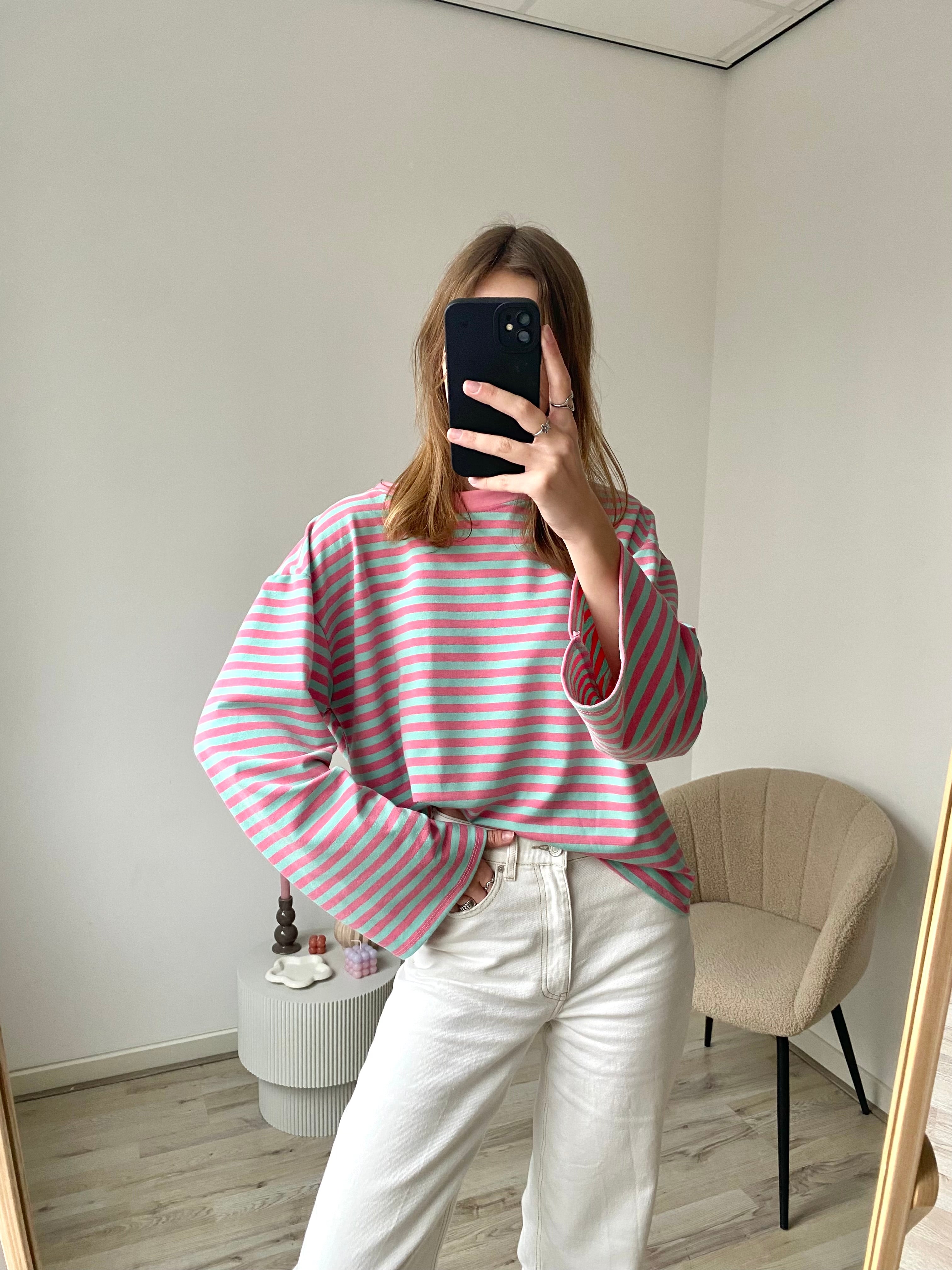 Olivia Striped Longsleeve - Mint/Pink