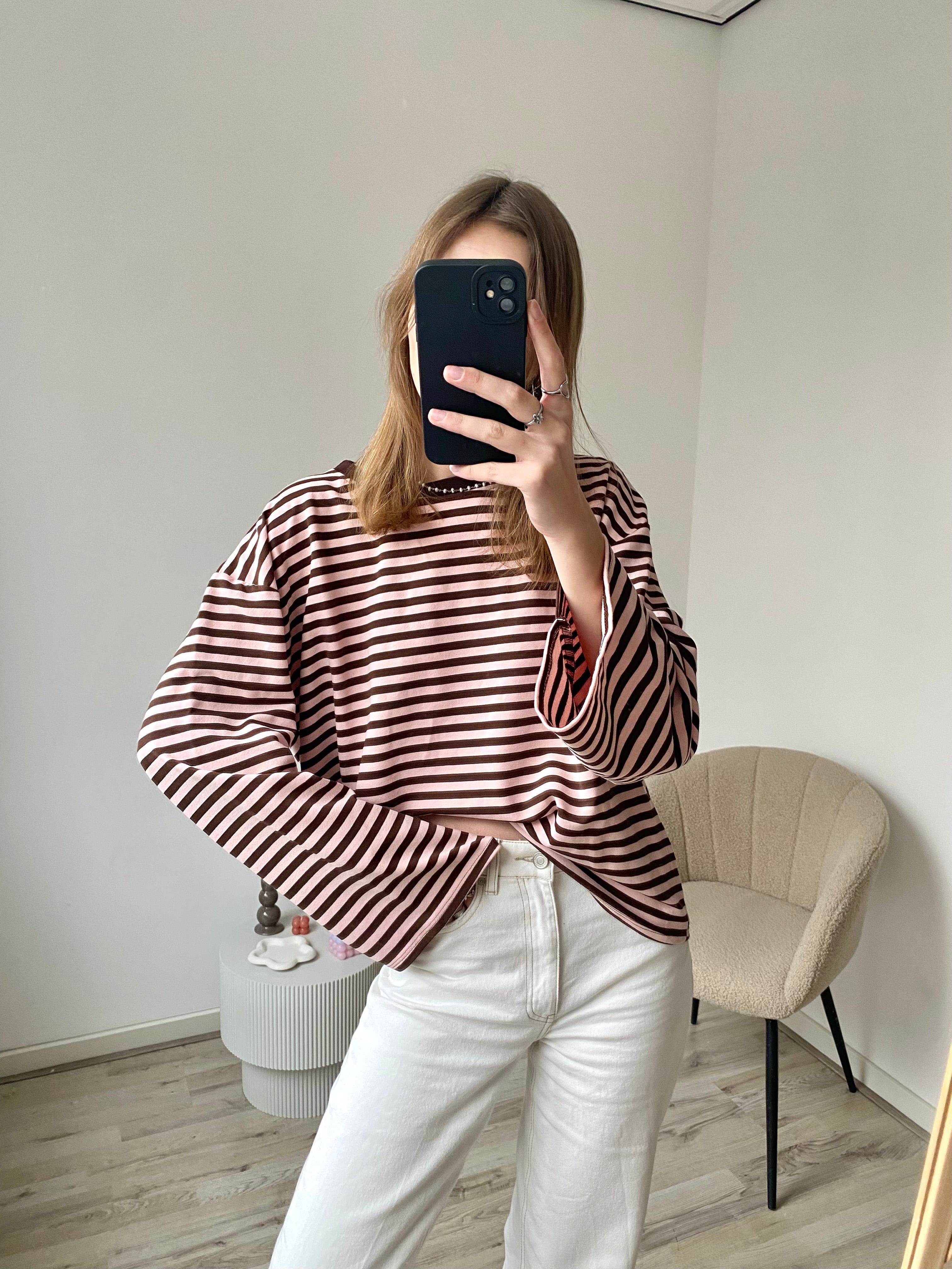 Olivia Striped Longsleeve - Brown/Pink *18/02 verzonden!