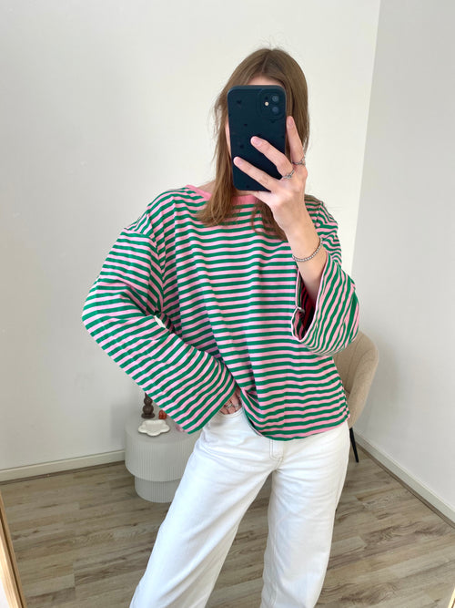 Olivia Striped Longsleeve - Pink/Green