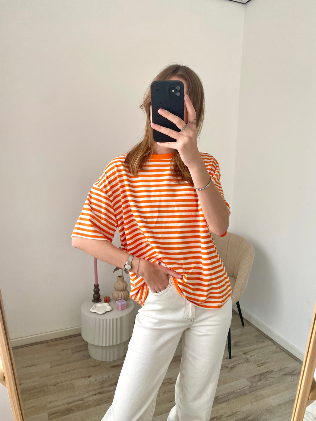 Lexi Striped Tee - Orange/White