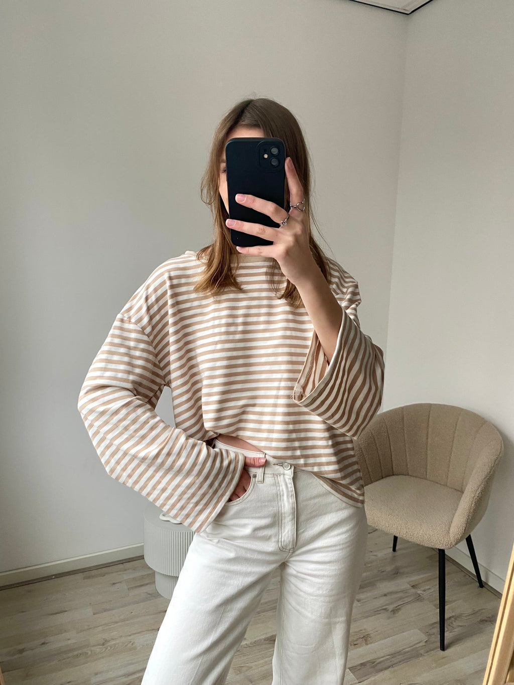 Olivia Striped Longsleeve - Beige/White *18/02 verzonden!