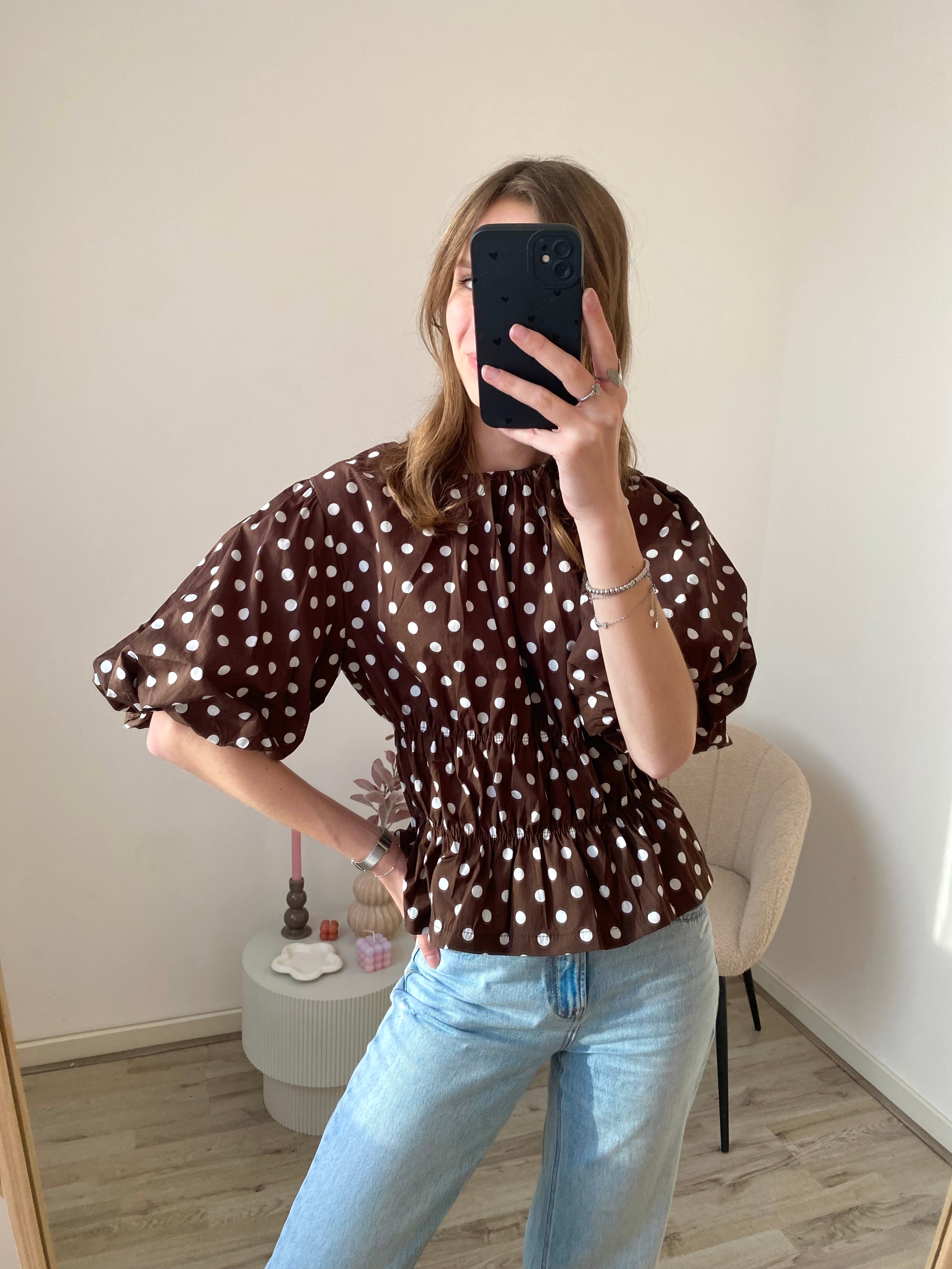 Amber Polka Dot Blouse - Brown