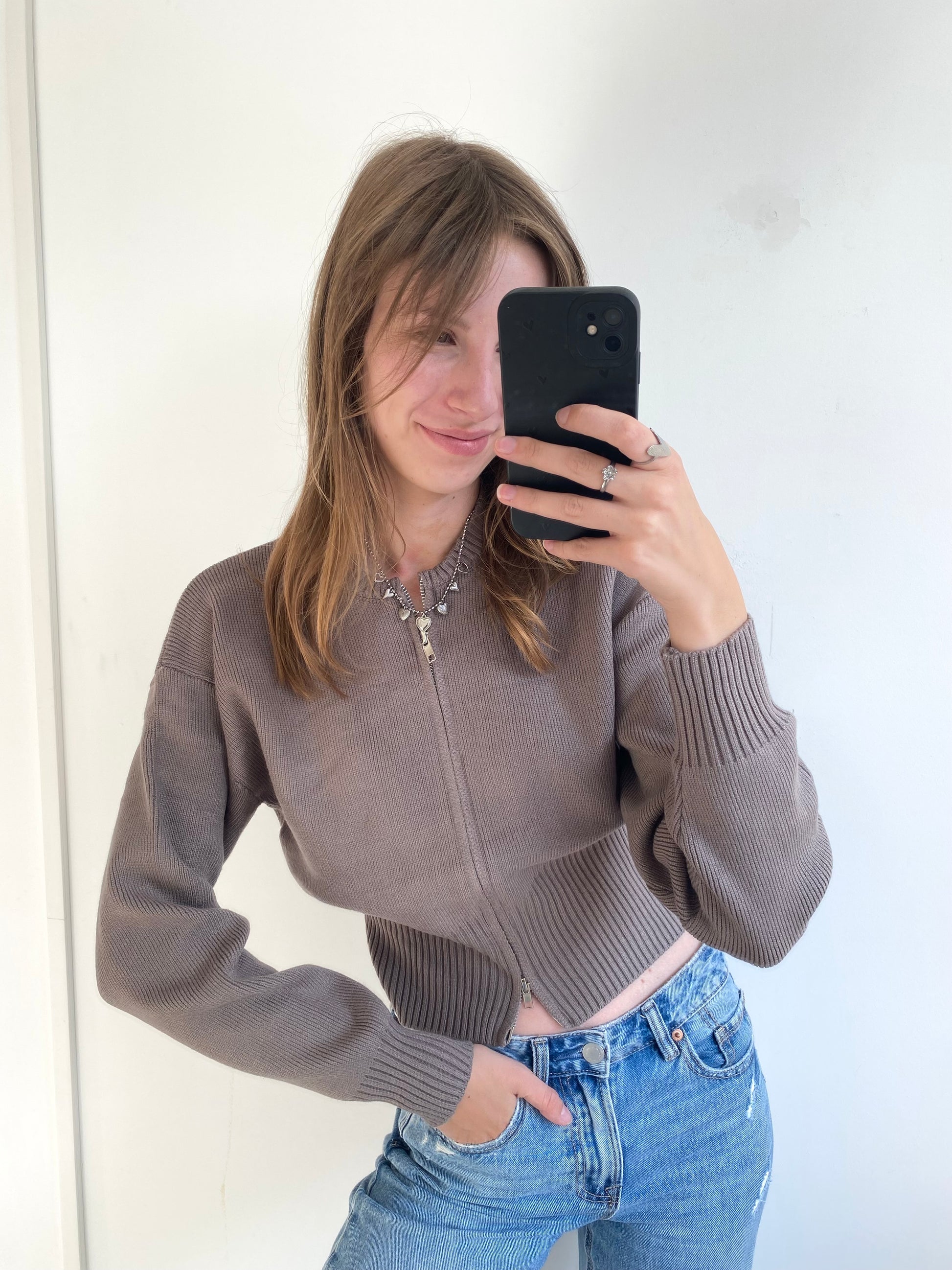 LISA ZIPPER CARDIGAN TAUPE