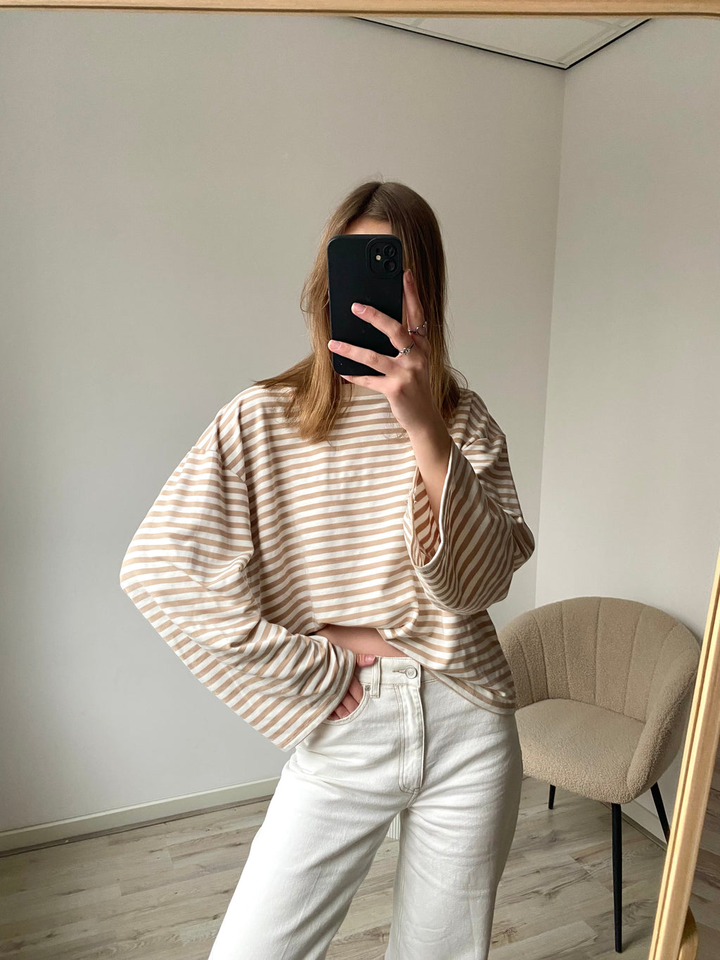Olivia Striped Longsleeve - Beige/White *18/02 verzonden!